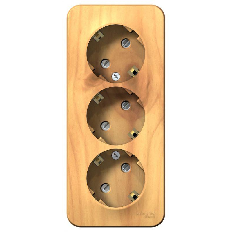 Розетка 3-м ОП Blanca 16А IP20 250В с заземл. защ. шторки с изолир. пластиной ясень SchE BLNRA011315