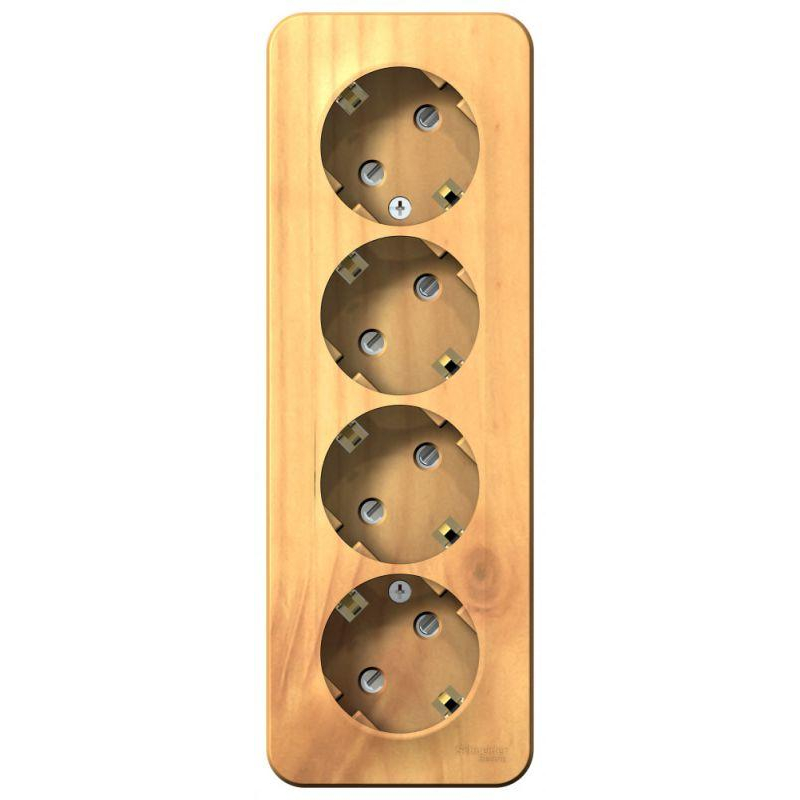 Розетка 4-м ОП Blanca 16А IP20 250В с заземл. защ. шторки с изолир. пластиной ясень SchE BLNRA011415