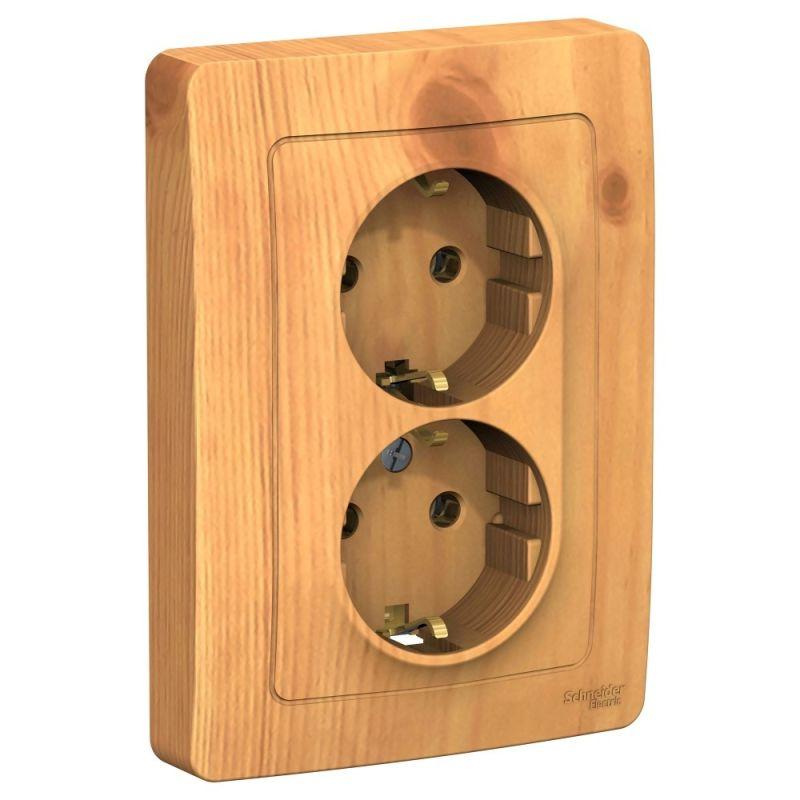 Розетка 2-м СП Blanca 16А IP20 250В с заземлением без защитных шторок ясень SchE BLNRS001025