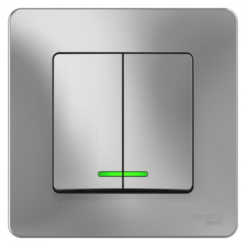 Выключатель 2-кл. СП Blanca 10А IP20 (сх. 5) 250В с подсветкой алюм. SchE BLNVS010513