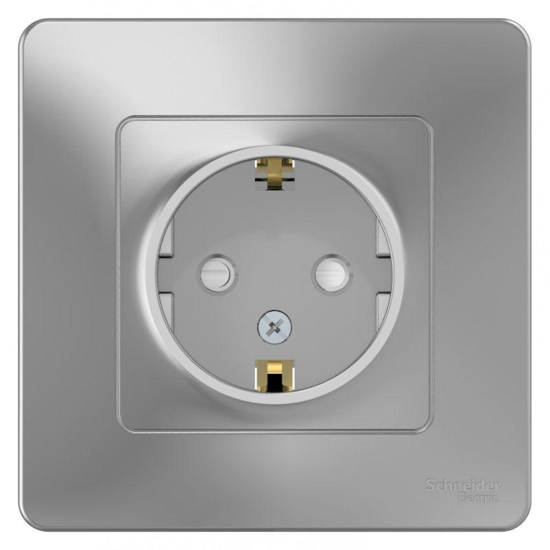 Розетка 1-м СП Blanca 16А IP20 250В с заземл. защ. шторки алюм. SchE BLNRS001113