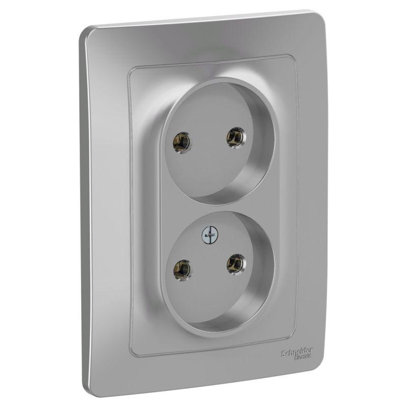 Розетка 2-м СП Blanca 16А IP20 250В без заземл. без защ. шторок алюм. SchE BLNRS000023