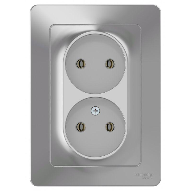 Розетка 2-м СП Blanca 16А IP20 250В без заземл. без защ. шторок алюм. SchE BLNRS000023