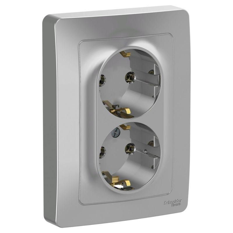 Розетка 2-м СП Blanca 16А IP20 250В с заземл. без защ. шторок алюм. SchE BLNRS001023