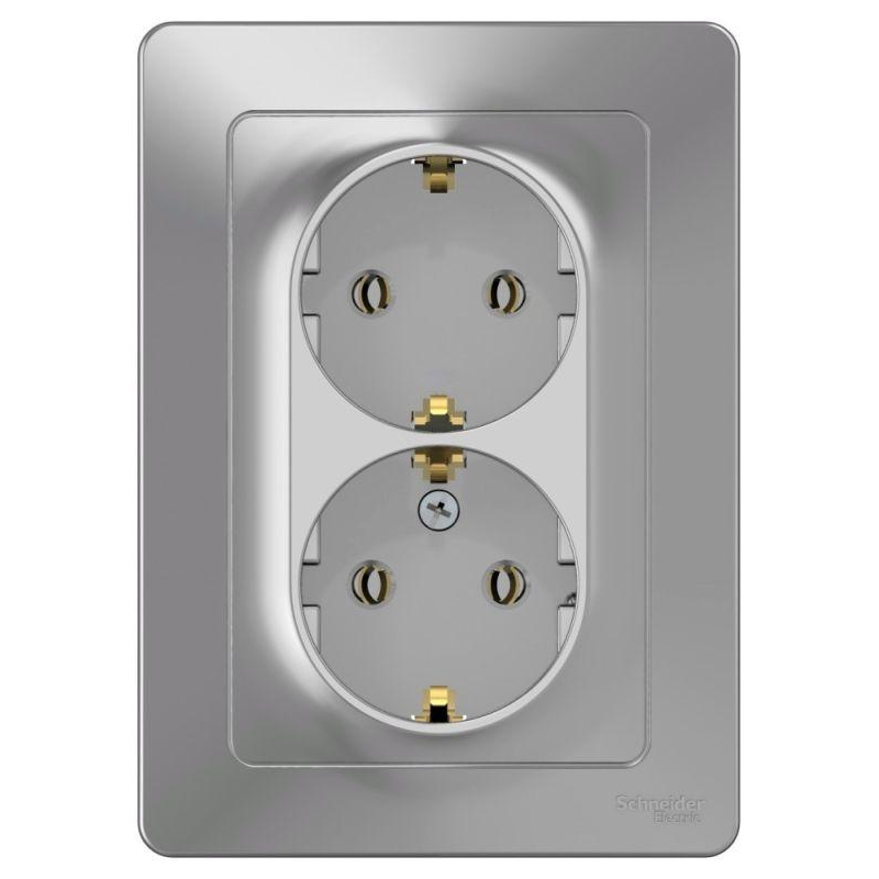 Розетка 2-м СП Blanca 16А IP20 250В с заземл. без защ. шторок алюм. SchE BLNRS001023