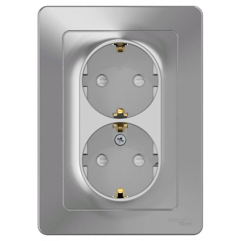 Розетка 2-м СП Blanca 16А IP20 250В с заземл. защ. шторки алюм. SchE BLNRS001123