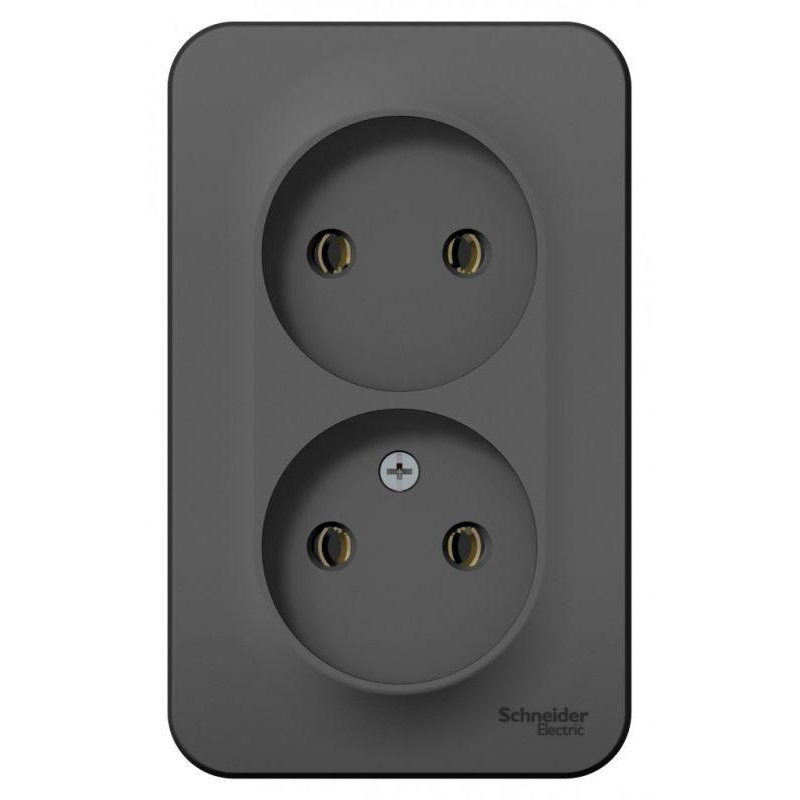 Розетка 2-м ОП Blanca 16А IP20 250В без заземл. без защ. шторок с изолир. пластиной антрацит SchE BLNRA000216