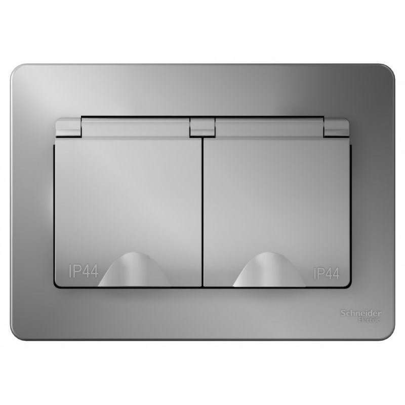 Розетка 2-м СП Blanca 16А IP44 250В с заземл. защ. шторки с крышкой алюм. SchE BLNRS441123