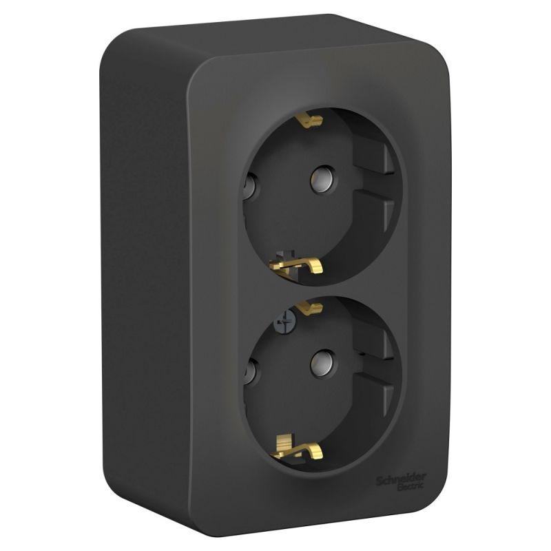 Розетка 2-м ОП Blanca 16А IP20 250В с заземл. без защ. шторок с изолир. пластиной антрацит SchE BLNRA010216