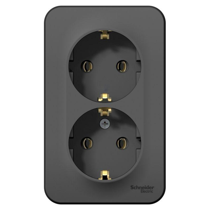 Розетка 2-м ОП Blanca 16А IP20 250В с заземл. без защ. шторок с изолир. пластиной антрацит SchE BLNRA010216