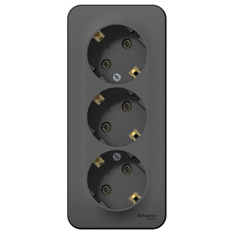 Розетка 3-местная ОП Blanca 16А IP20 250В с заземлением без защитных шторок с изолированной пластиной антрацит