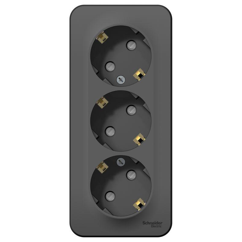 Розетка 3-м ОП Blanca 16А IP20 250В с заземл. защ. шторки с изолир. пластиной антрацит SchE BLNRA011316