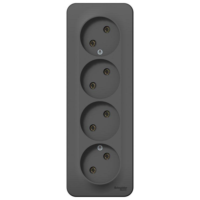 Розетка 4-м ОП Blanca 16А IP20 250В без заземл. без защ. шторок с изолир. пластиной антрацит SchE BLNRA000416