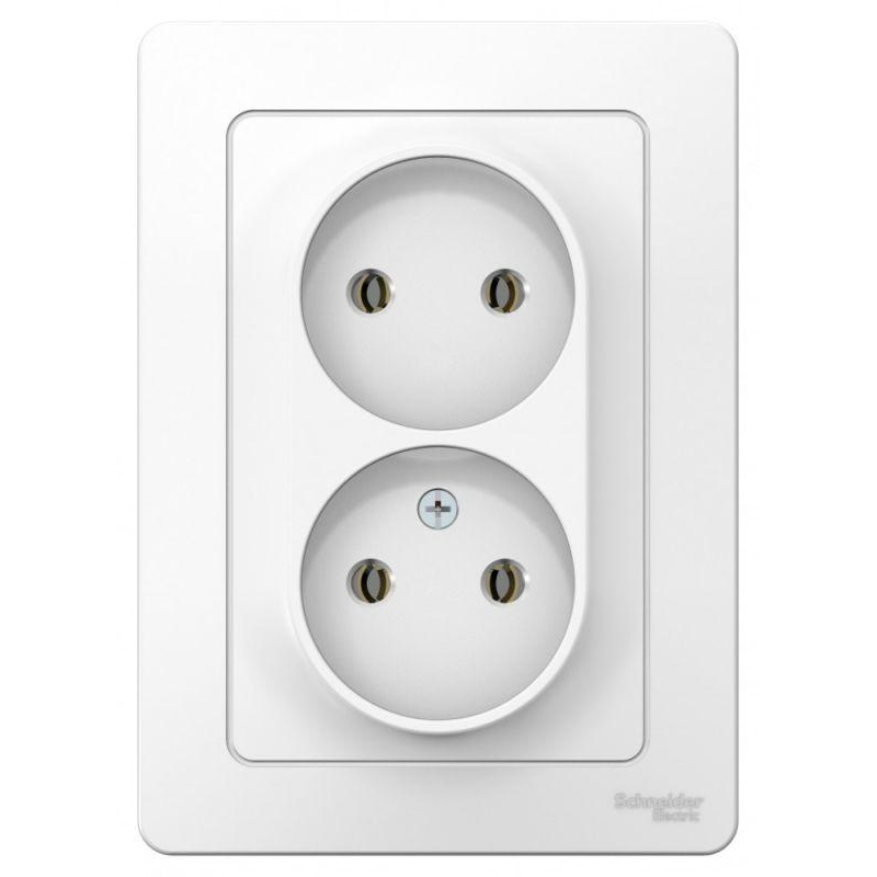 Розетка 2-м СП Blanca 16А IP20 250В без заземл. без защ. шторок бел. SchE BLNRS000021