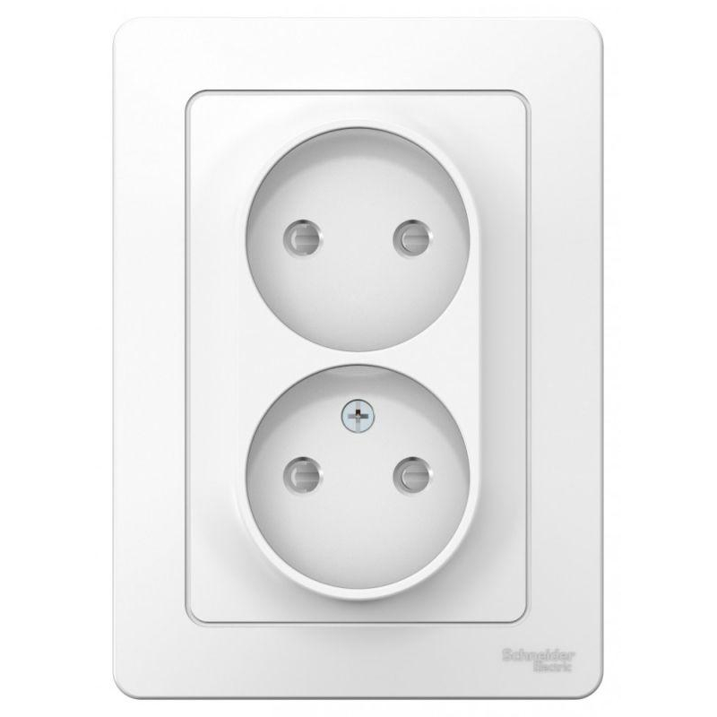 Розетка 2-м СП Blanca 16А IP20 250В без заземл. защ. шторки бел. SchE BLNRS000121