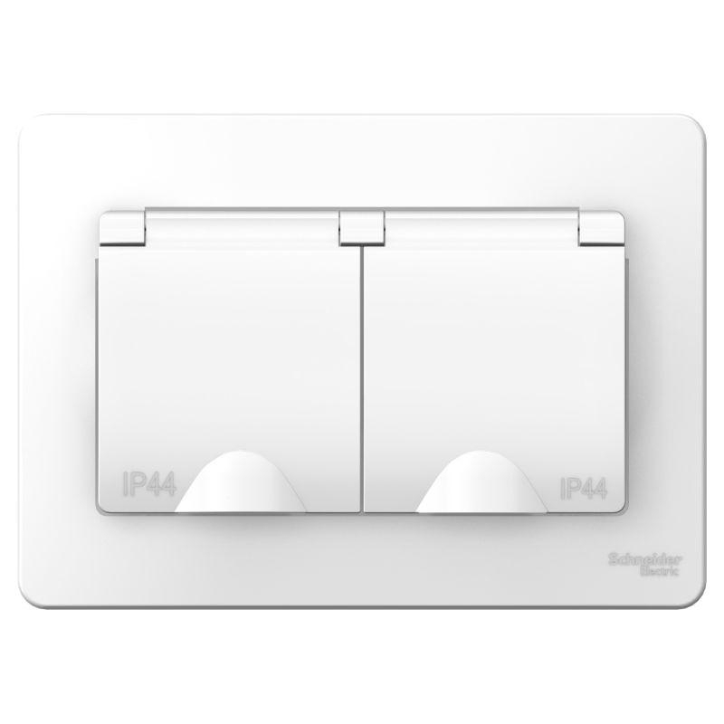 Розетка 2-м СП Blanca 16А IP44 250В с заземл. защ. шторки с крышкой бел. SchE BLNRS441121