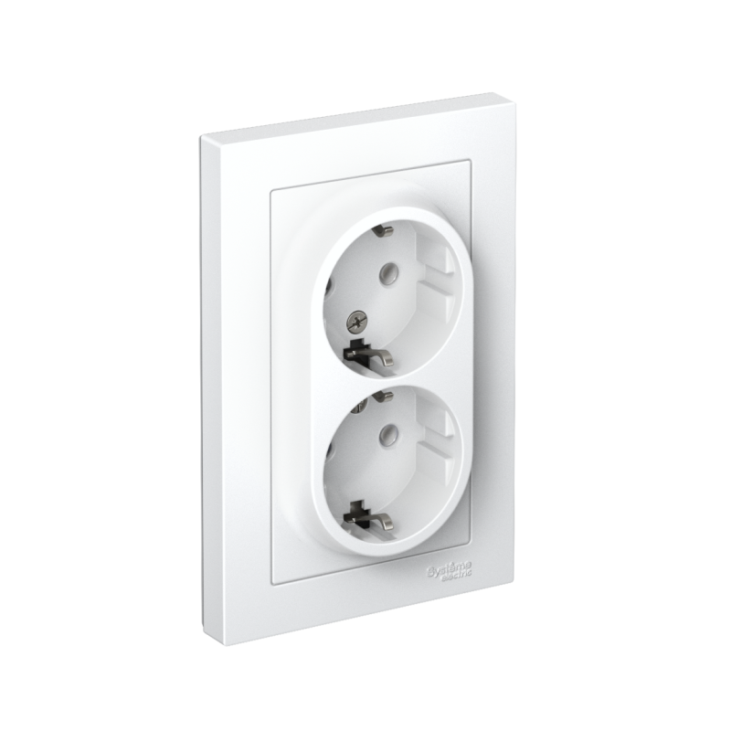 Розетка 2-м СП AtlasDesign 16А IP20 с заземл. в сборе бел. SchE ATN000124