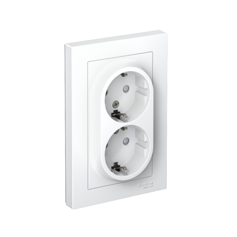 Розетка 2-м СП AtlasDesign 16А IP20 с заземл. защ. шторки в сборе бел. SchE ATN000126