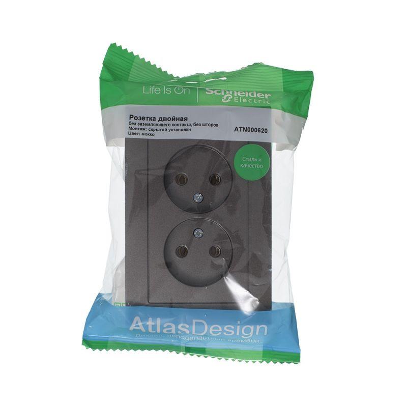 Розетка 2-м СП AtlasDesign 16А IP20 без заземл. в сборе мокко SchE ATN000620