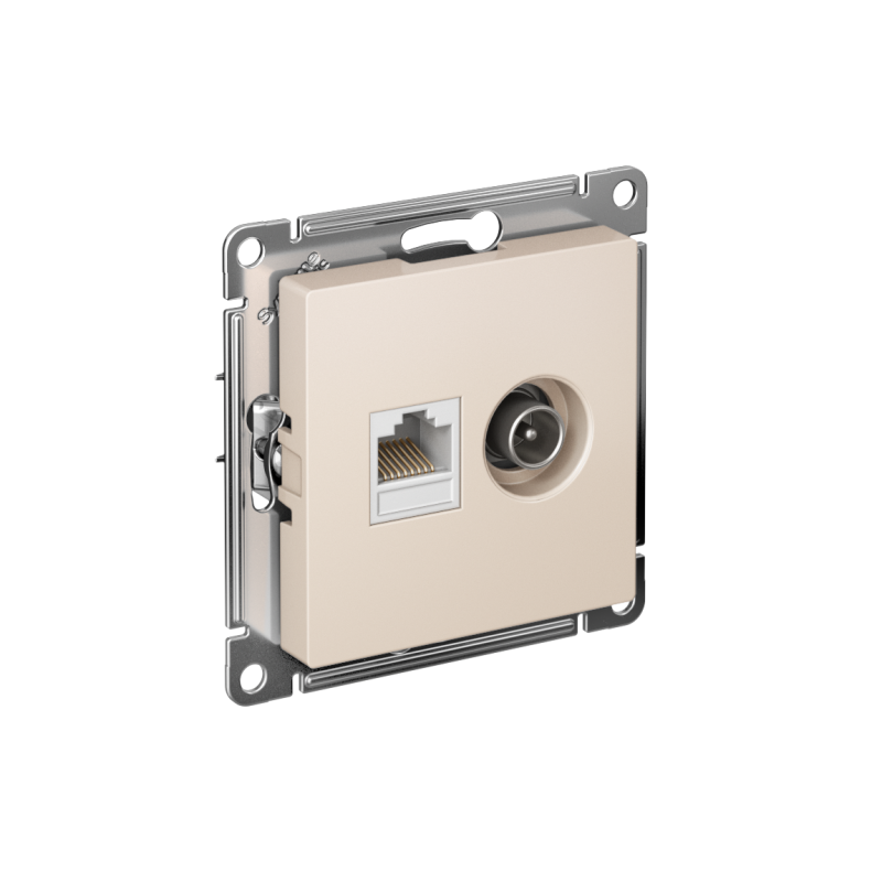 Механизм розетки компьютерной 2-местный AtlasDesign RJ45 кат.5E+TV бежевый