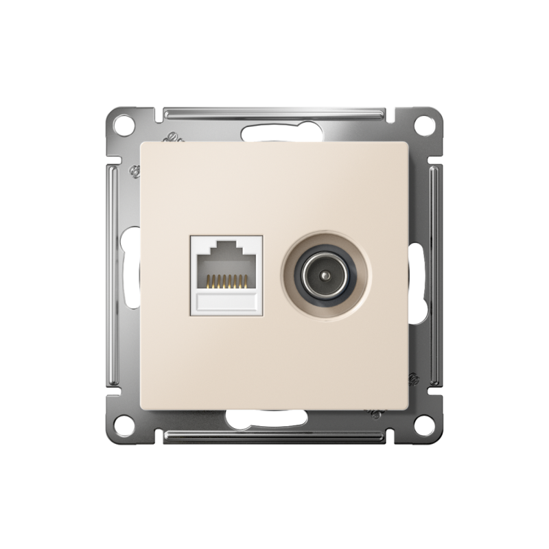 Механизм розетки компьютерной 2-местный AtlasDesign RJ45 кат.5E+TV бежевый
