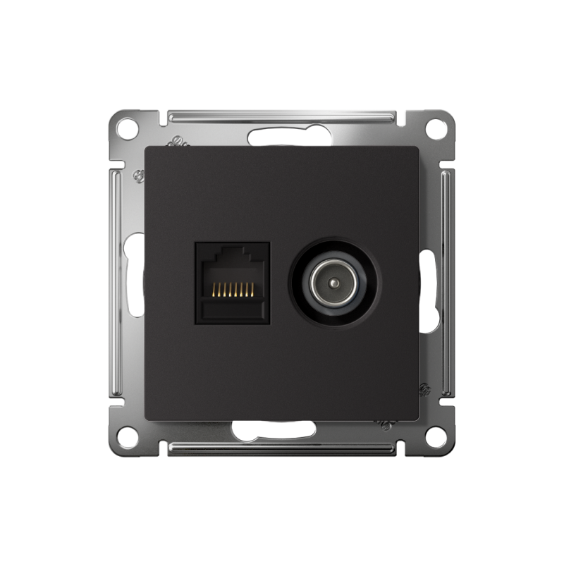 Механизм розетки компьютерной 2-м AtlasDesign RJ45 кат.5E+TV карбон SchE ATN001089