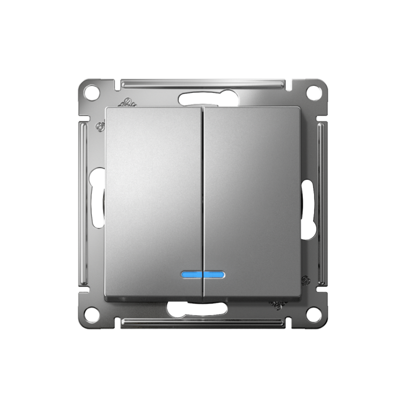 Механизм выключателя 2-кл. СП AtlasDesign 10А IP20 (сх. 5а) 10AX с подсветкой сталь SchE ATN000953