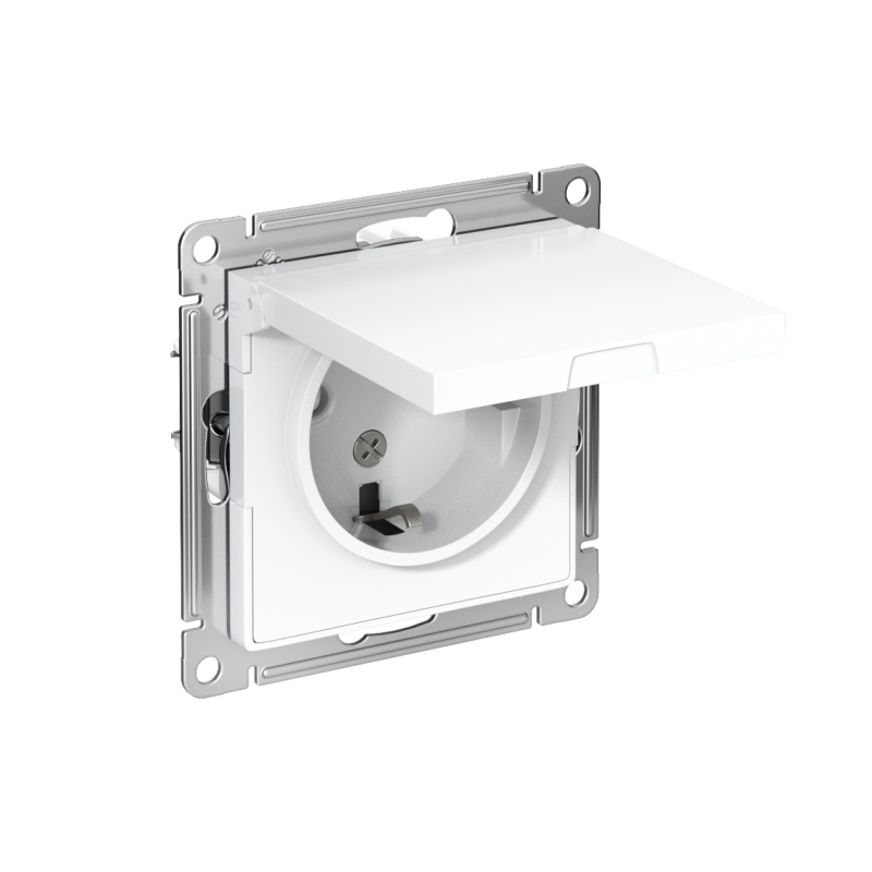 Механизм розетки 1-м СП AtlasDesign 16А IP20 с заземл. защ. шторки с крышкой бел. SchE ATN000146