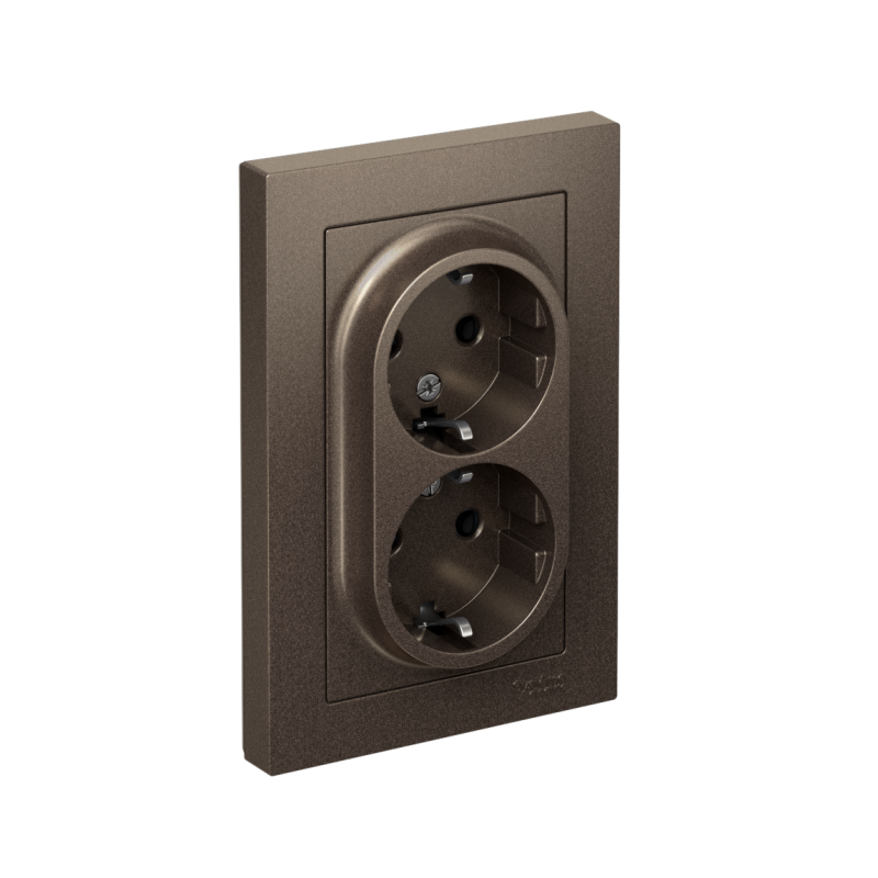 Розетка 2-м СП AtlasDesign 16А IP20 с заземл. в сборе мокко SchE ATN000624