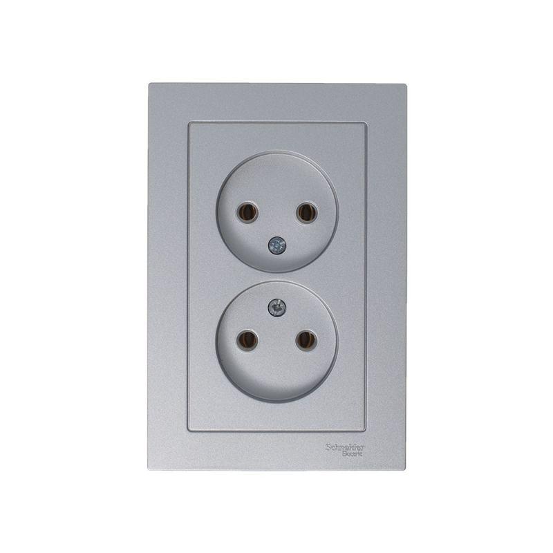 Розетка 2-м СП AtlasDesign 16А IP20 без заземл. в сборе алюм. SchE ATN000320
