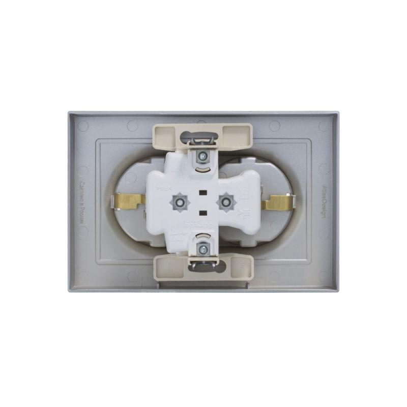 Розетка 2-м СП AtlasDesign 16А IP20 с заземл. в сборе алюм. SchE ATN000324