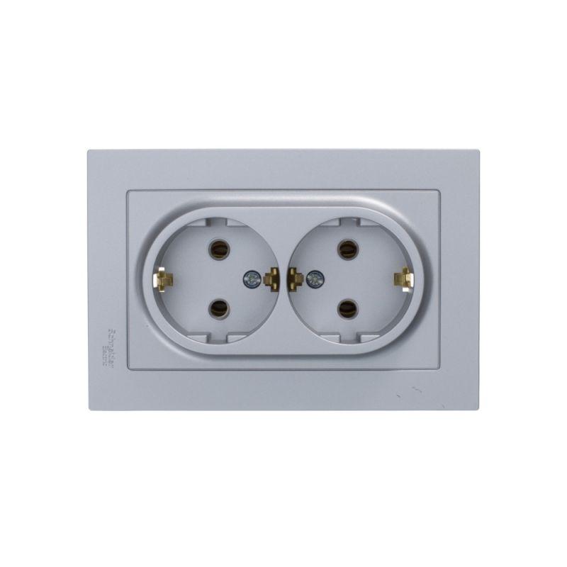 Розетка 2-м СП AtlasDesign 16А IP20 с заземл. в сборе алюм. SchE ATN000324