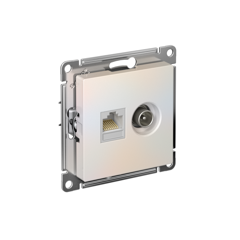 Механизм розетки компьютерной RJ45+TV 2-м AtlasDesign CAT.5e жемчуж. SchE ATN000489