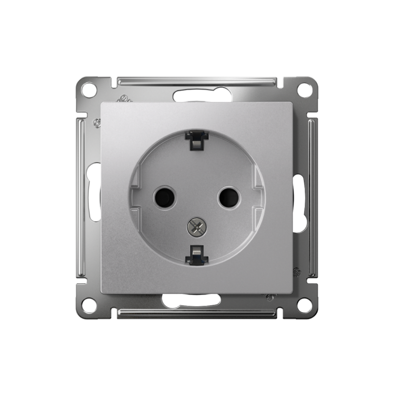 Механизм розетки 1-м СП AtlasDesign 16А IP20 с заземл. защ. шторки алюм. SchE ATN000345