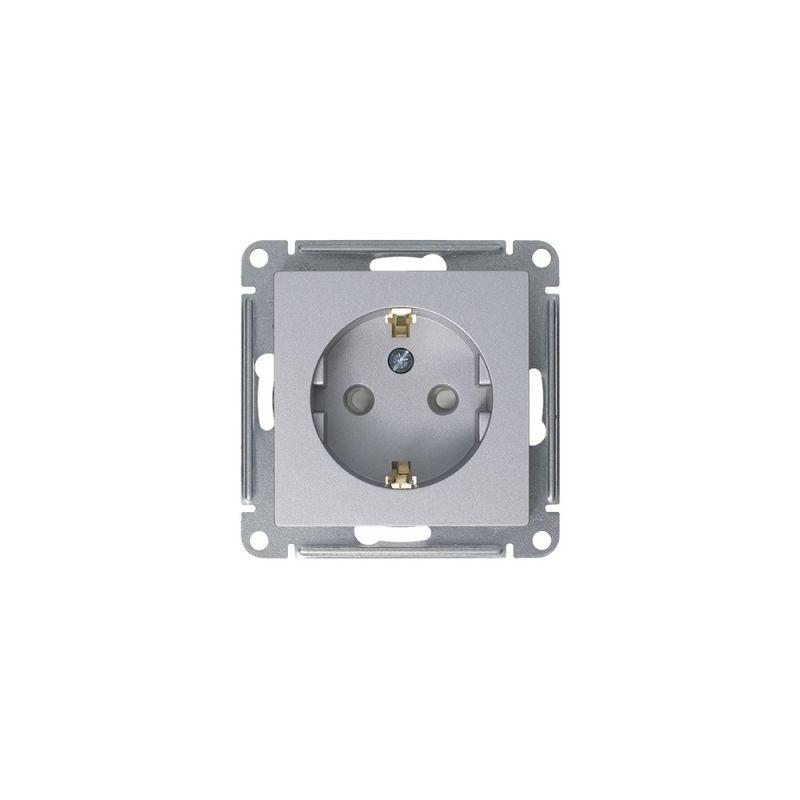Механизм розетки 1-м СП AtlasDesign 16А IP20 с заземл. защ. шторки алюм. SchE ATN000345