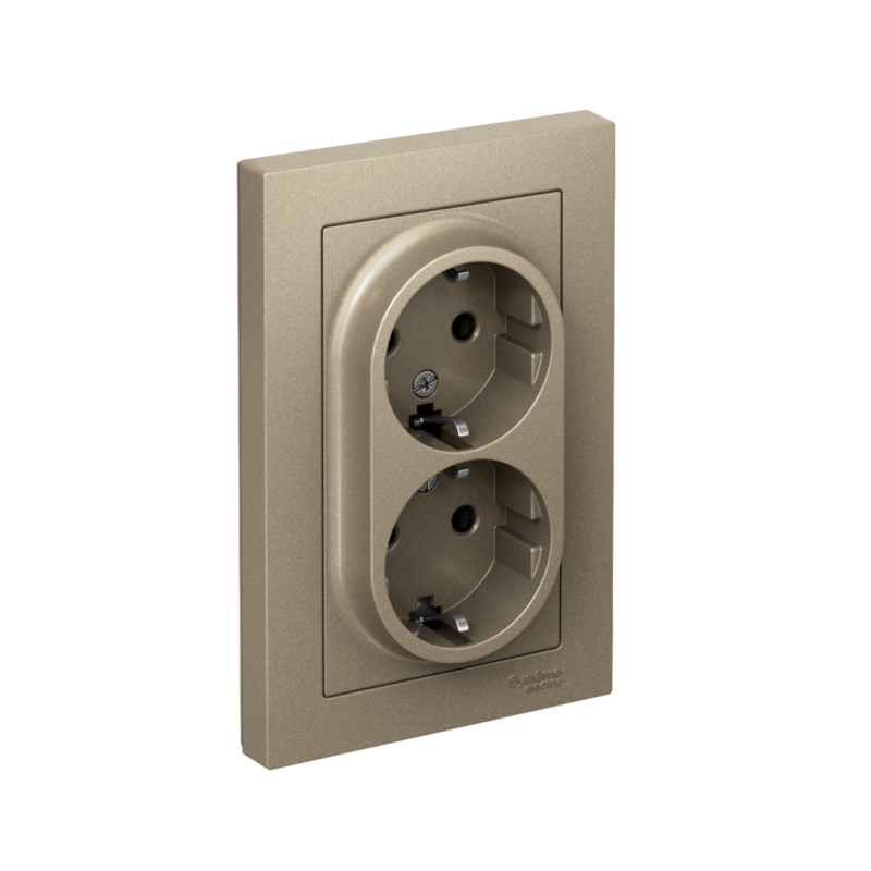 Розетка 2-м СП AtlasDesign 16А IP20 с заземл. в сборе шампань SchE ATN000524