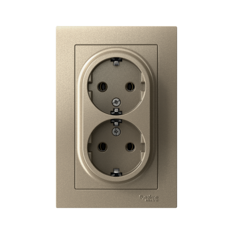 Розетка 2-м СП AtlasDesign 16А IP20 с заземл. в сборе шампань SchE ATN000524