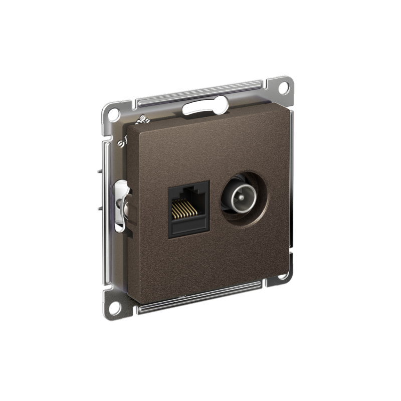 Механизм розетки компьютерной 2-м AtlasDesign RJ45 кат.5E+TV мокко SchE ATN000689