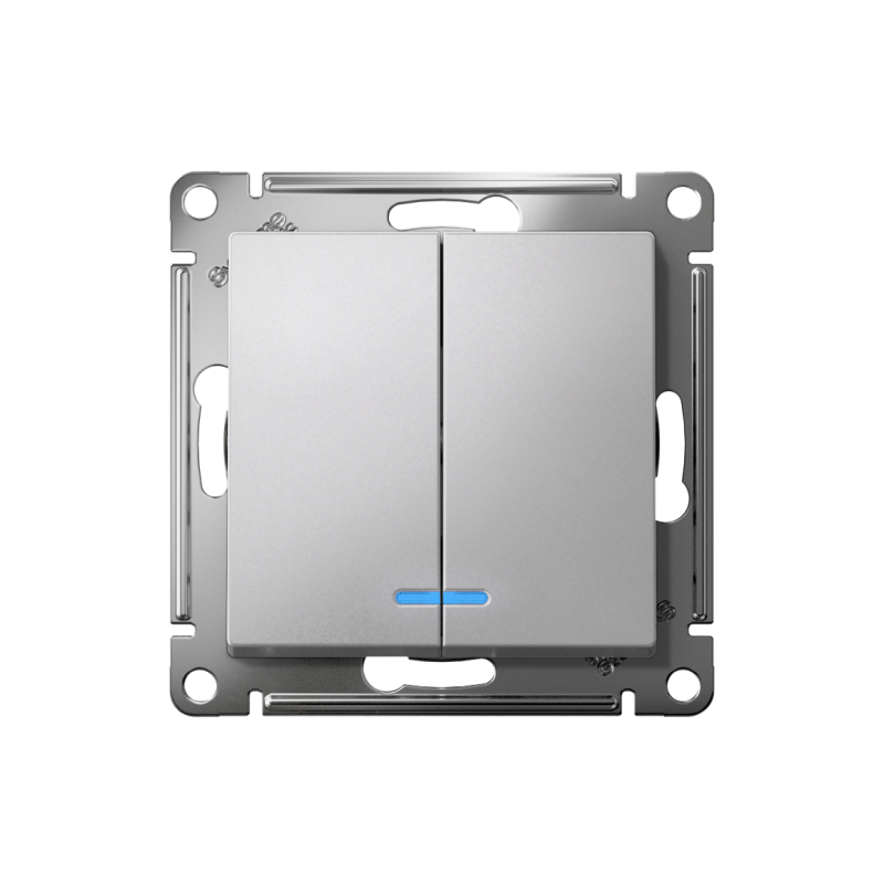 Механизм выключателя 2-кл. СП AtlasDesign 10А IP20 (сх. 5а) 10AX с подсветкой алюм. SchE ATN000353