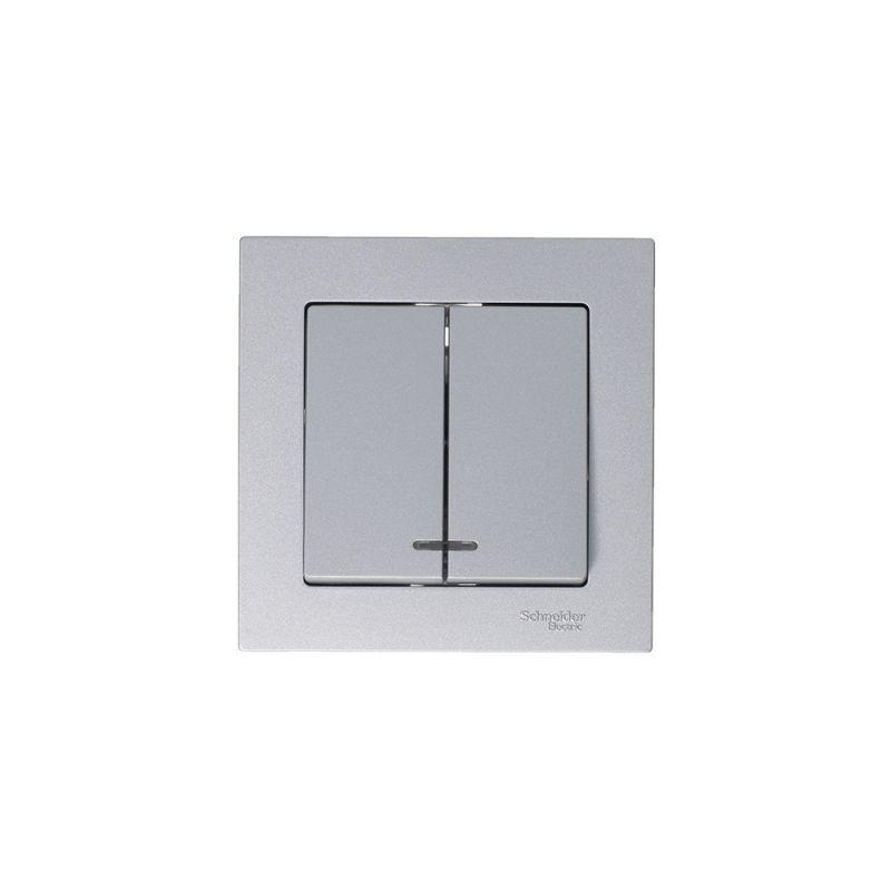 Механизм выключателя 2-кл. СП AtlasDesign 10А IP20 (сх. 5а) 10AX с подсветкой алюм. SchE ATN000353