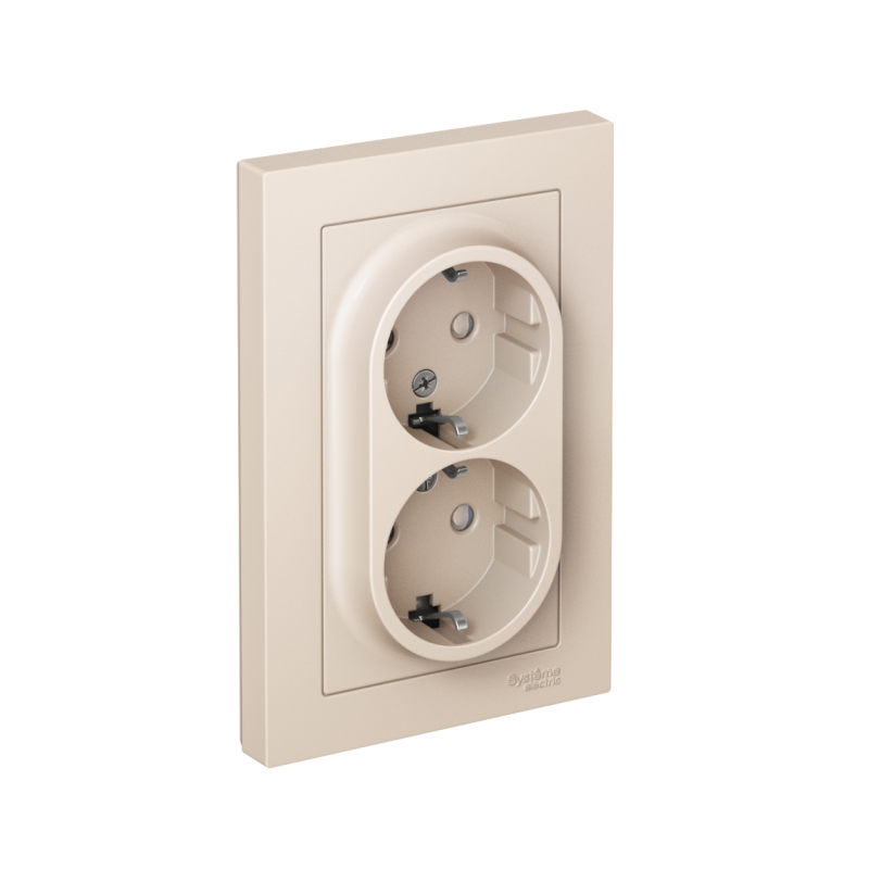 Розетка 2-м СП AtlasDesign 16А IP20 с заземл. защ. шторки в сборе беж. SchE ATN000226