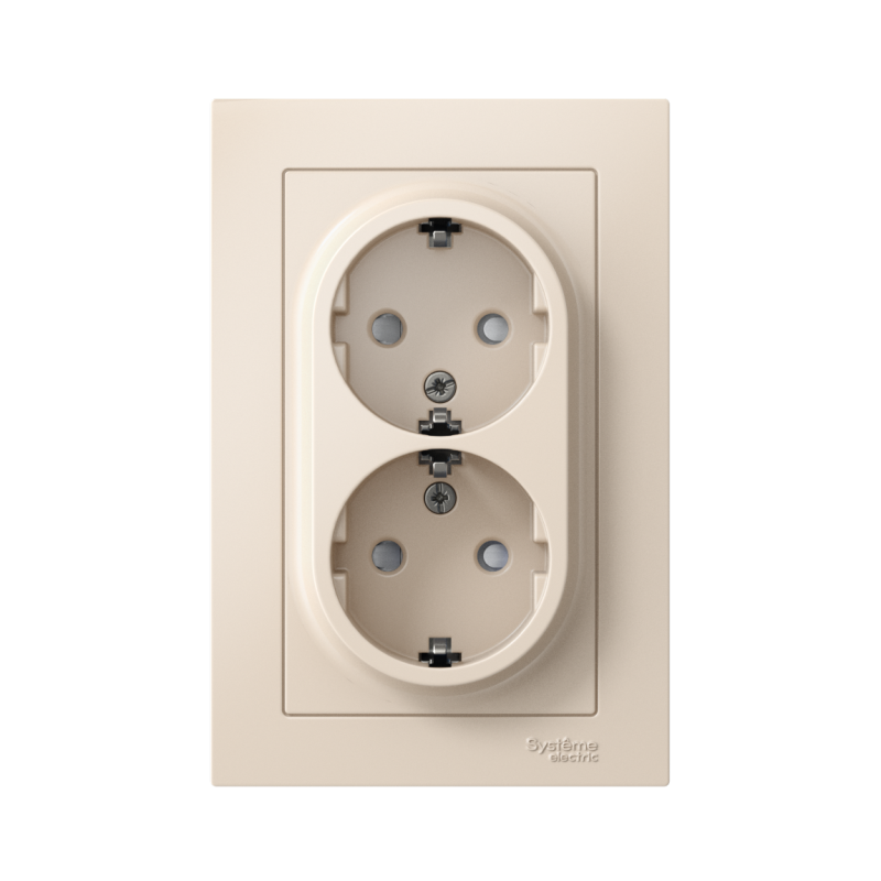 Розетка 2-м СП AtlasDesign 16А IP20 с заземл. защ. шторки в сборе беж. SchE ATN000226