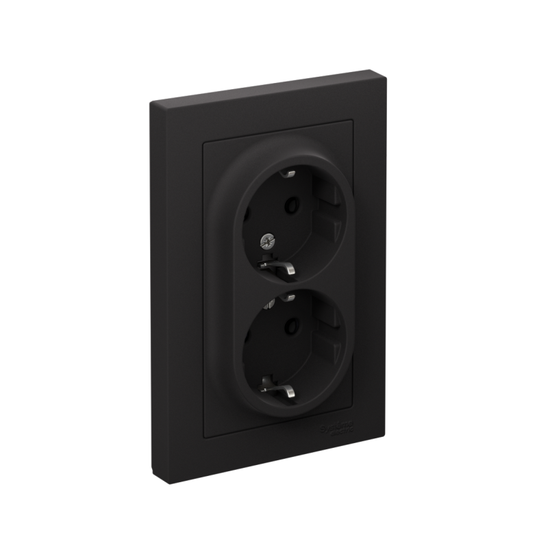 Розетка 2-м СП AtlasDesign 16А IP20 с заземл. в сборе карбон SchE ATN001024