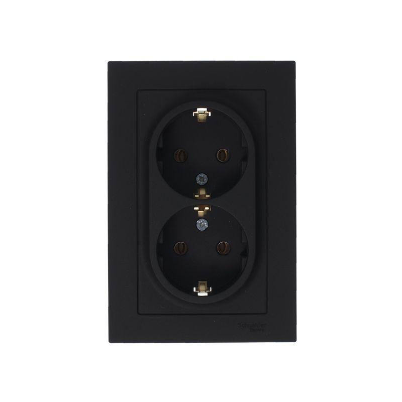 Розетка 2-м СП AtlasDesign 16А IP20 с заземл. в сборе карбон SchE ATN001024