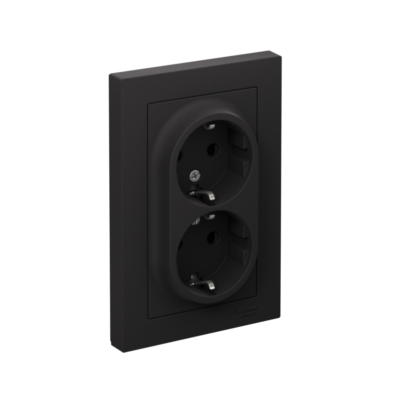 Розетка 2-м СП AtlasDesign 16А IP20 с заземл. защ. шторки в сборе карбон SchE ATN001026