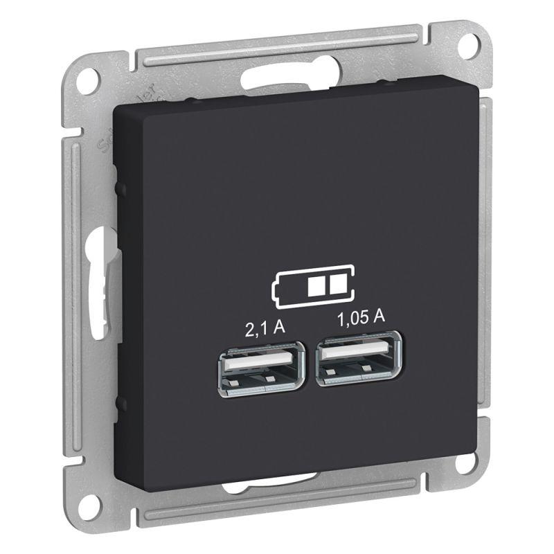 Механизм розетки USB AtlasDesign 5В 1порт х 2.1А 2порта х 1.05А карбон SchE ATN001033