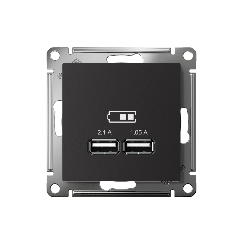 Механизм розетки USB AtlasDesign 5В 1порт х 2.1А 2порта х 1.05А карбон SchE ATN001033