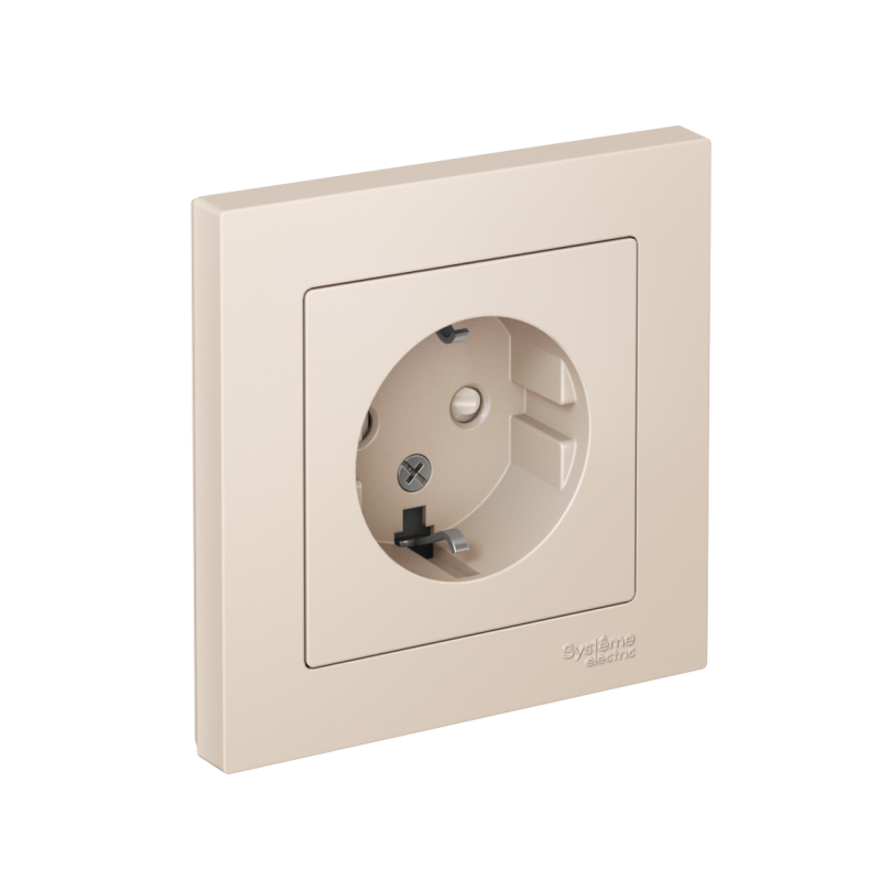 Розетка 1-м СП AtlasDesign 16А IP20 с заземл. защ. шторки в сборе беж. SchE ATN000244