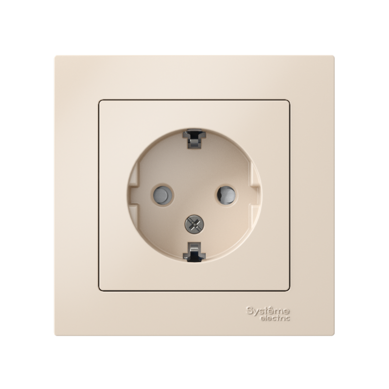 Розетка 1-м СП AtlasDesign 16А IP20 с заземл. защ. шторки в сборе беж. SchE ATN000244