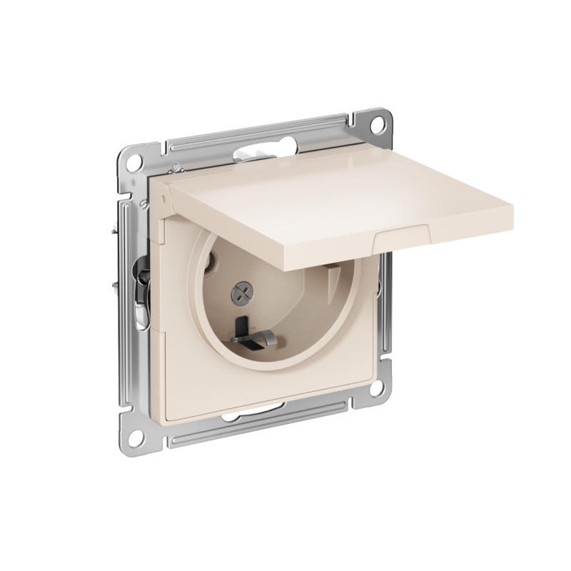 Механизм розетки 1-м СП AtlasDesign 16А IP20 с заземл. защ. шторки с крышкой беж. SchE ATN000246